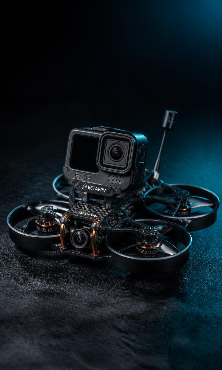 Dron FPV w locie o zachodzie słońca w górach